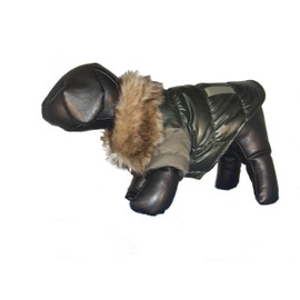 Ultra "Fur" Collar Dog Jacket in Dark Green Size: X-Large