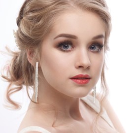 THUNARAZ 4 Pairs Silver Clip on Earrings for Women, Sparkly Rhinestone Tassel Chandelier Teardrop Dangle Earrings for Brides Bridesmaids Non Pierced Prom Jewelry Set