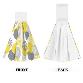 PDDCWAY Yellow Gray Kitchen Hand Towels Modern Boho Hanging Tie Towels Fast Drying Dish Cloth with Loop 2 PCS for Bathroom Restroom Home Decor
