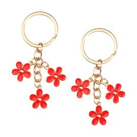 KHGUZ Flower Car Keychains, 2PCS Charms Enameled Vehicle Key Ring Pendant for Purse, Universal Automotive Keyring Accessories (Red)