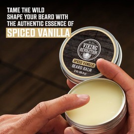 Viking Revolution Spiced Vanilla Beard Balm for Men (2oz) and Beard Oil (1 fl oz) Kit - With Argan and Jojoba Oils - Soften and Moisturize - Stocking Stuffers for Men