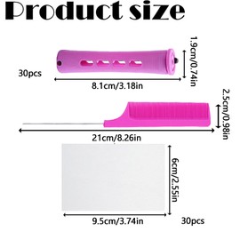 61Pcs Perm Rods Kit,30 Perm Rods 30 Perm Papers Perming Kit 0.7 inch Hair Rollers Perm Rods Curlers Rollers Curly Hair Hairstyle for Long Medium Short Hair Equipped with a Comb (Purple)