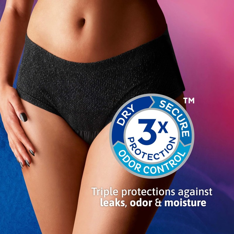TENA Stylish Black Incontinence Cotton Underwear for Women, Maximum Absorbency,