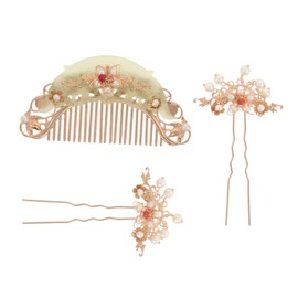 Baluue 3pcs Chinese Hair Accessories Set Acetate Hair Comb and Hairpin Traditional Carved Ancient Style for Hanfu Weddings Parties and Themed Celebrations