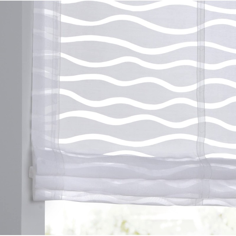 Enya White Roman Blind Eyelet Roller Blind with Wave Pattern