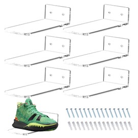 Merkaunis Floating Shoe Display Shelves Wall Mount Set of 6,Clear Acrylic Floating Sneaker Shelves,Wall Shoe Shelves,Floating Shoe Display,Shoe Display Shelf,for Bedroom, Hallways,Sneaker Collections