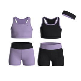 Essenclo Girls Clothing Athletic Sets Sleeveless Crop Tank Tops & Bike Shorts Cheer, Gymnastics, Volleyball Size 3-16 (5 Pcs) - E2108 - Set-1-11-12