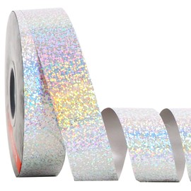 TONIFUL 1inch x 100yards Glitter Waterproof Ribbon,Silver Curling Plastic Ribbon for Gifts Wrapping,Bows Making,Crafting,Graduation Tie Making,Wall Backdrop,Floral Bouquet Decor,Party Decoration.