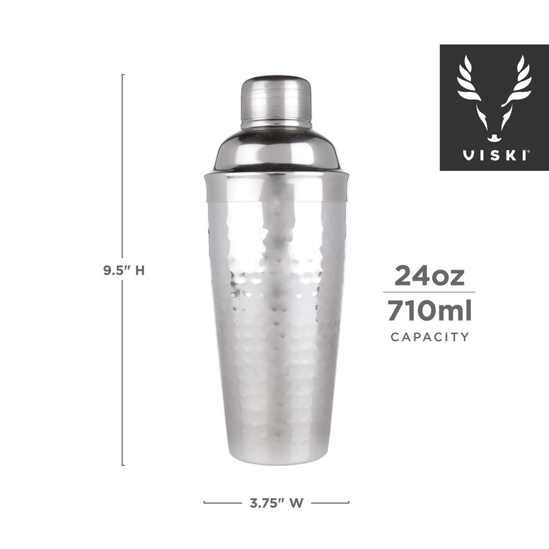 Viski Admiral Hammered Metal Cocktail Shaker, Silver