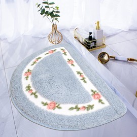 ABREEZE Floral Rose Bathroom Rugs Mats 20x31inch,Soft Shaggy Water Absorbent Non-Slip Mat Microfiber Bath Mat Shower Mat Door Mat Kitchen Mat Rugs,Blue