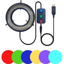 Microscope LED Ring Light Illuminator, USB 5V 144 Color Temperature Adjustable, 4 Zone, RGB, Focus Lamp Source for Monocular Binocular Trinocular Stereo Microscope Vision Scientific (144 LED RGB)