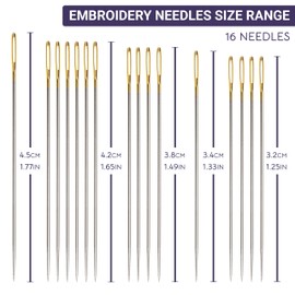 The Quilted Bear Gold Eye Crewel Embroidery Needles 3/9-16 Large Eye Sharp Point Crewel Needles for Embroidery in a Premium Engraved Wooden Case for Embroidery & Hand Sewing (Sizes 3/9)