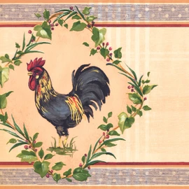 Concord Wallcoverings Wallpaper Border Vintage Pattern Roosters Leaves for Kitchen Dining Area Cottage Farmhouse, Beige Blue Green, 15 ft by 10 in KH5919B