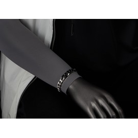 COOLSTEELANDBEYOND Mens Stainless Steel Silver Black Two-tone Curb Chain, Bold Cuban Link Bangle Bracelet, Polished