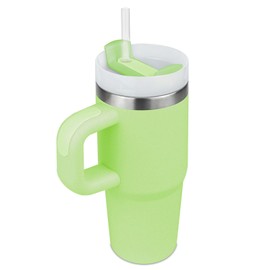 14 oz Tumbler with Handle and Straw, Kid Tumbler with Lid and Straw, 304 Stainless Steel Child Tumbler, School Sports Outdoor (Green)