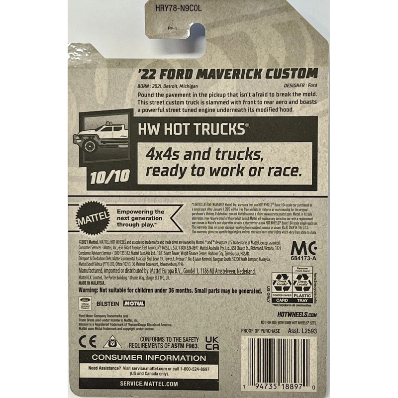 Hot Wheels Blue '22 Ford Maverick Custom 196/250 HW Hot