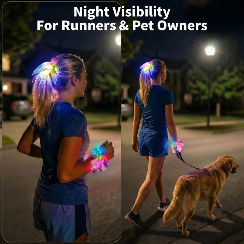 8 Pack Light Up Scrunchies, LED Glow in the Dark