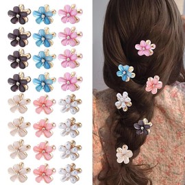 CHIROGRAPHY 12Pcs Premium Small Hair Clips,Mini Pearl Rhinestone Claw Clips with Flower Design Artificial Bangs Clips Decorative Hair Accessories for Women|Multicolor