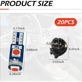 20PCS 74 Led Bulb Dash Lights Super Bright, T5 37 74 LED Bulb with Twist Lock Socket PC74 PC37, Dashboard Lights, Automotive Instrument Panel Light Kits, Replacement Interior Bulbs (Red)