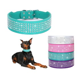 BTDCFY Rhinestones Dog Collars-2" Wide Crystal Diamonds Studded PU Leather 5 Rows Sparkly Crystal Studded Collar for Medium and Large Dog