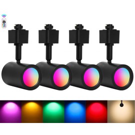 RGB Track Lights with Halo Effect, Remote Control, Multicolor Track Lighting H Type Rail,Black Track Light Heads (Black, RGBW (4Pack))