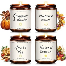 Fall Candle Set | 4 Pack Scented Candles for Home - Candle Gifts for Women Men, Soy Candles Home Scented | Autumn Fragrance of - Apple Pie/Cinnamon/Harvest/Wreath