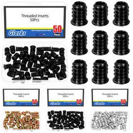 Glarks 50pcs Black M6 x 15mm Threaded Inserts Nuts, Carbon Steel Hex Socket Drive Nut Inserts for Bed Frames, Boards, Wood Furniture Bolt Fastener