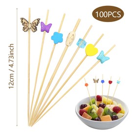 KtbeYTi Pack of 100 Cocktail Wooden Toothpicks 12 cm Wooden Toothpicks with Decorative Cocktail Decoration for Party Gift Carnival Birthday Party