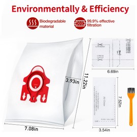 12 Pack FJM Vacuum Bag Replacement Compatible With Miele Hoover Bags Classic C1 Compact C1,Compact C2,Complete C1,S241,S290,S300i,S500,S700,S4,S6,S4000,S6000 with 3 Air Clean Filter 1 Cleaning Brush