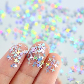 Holographic Nail Glitter Sequins 3D Laser Sliver Glitters Decor Nail Art Accessories Stars Circle Butterfly Letters Heart Flakes Nail Art Designs Nails Decorations for Women Decorative Nail Art