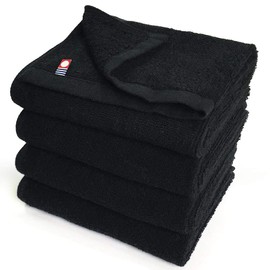 Imabari Towels, Commercial Use, Face Towels, Set of 4, M Color, 13.4 x 33.9 inches (34 x 86 cm), For Beauty Salons, 100 Colors, Lightweight, Thin (No.01, Black) mc-ft4