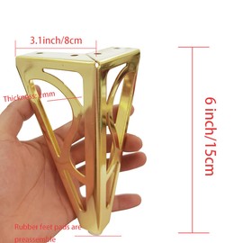 Hyever 6 Inch Gold Furniture Legs Heavy Duty Metal Furniture Feet, Golden Sofa/Cabinet/Table Legs 4Pcs, 6 Inch Legs Set of 4,Couch Feet Replacement for Cabinet Dresser (Gold 3)