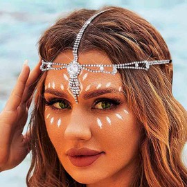 Fstrend Rhinestone Head Chain Elastic Headpiece Crystal Pendant Headband Wedding Tassel Hair Jewelry for Women