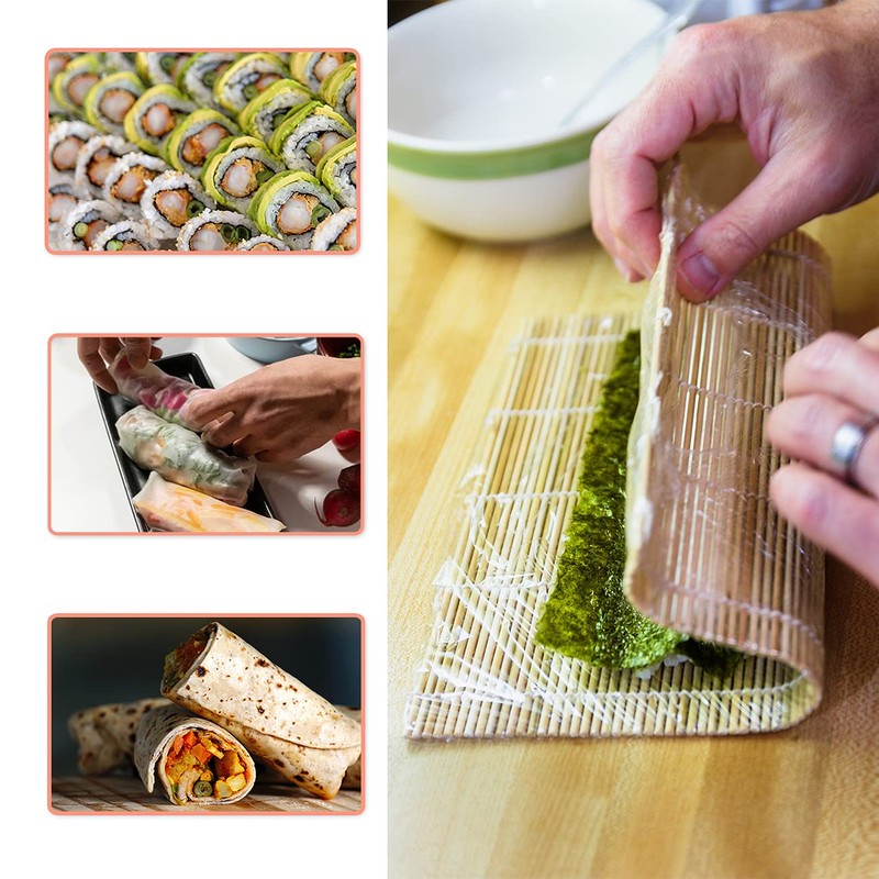 3 Sheets Sushi Mat, 9.5x9.5 Inch Natural Bamboo Sushi Rolling