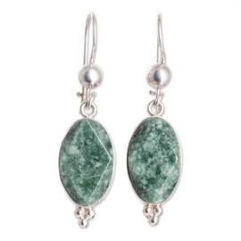 NOVICA Artisan Handmade Jade Dangle Earrings Modern Faceted Green Sterling Silver Guatemala [1.5 in L x 0.4 in W x 0.2 in D] ' Three Desires'