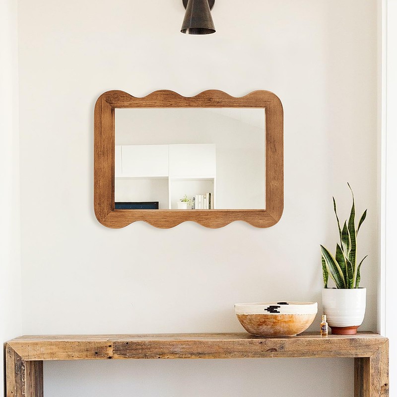 Wooden Mirror 16 X 12in Frame Walnut Brown Wood Rustic