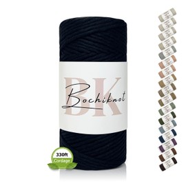 BOCHIKNOT Macrame Cord 4mm x 109yds - Single Strand Macrame Cord - Macrame Cotton Cord - 4mm Macrame Rope Colored Cord for Wall Hanging, Plant Hangers, and Crafts - (Black, 109yds)