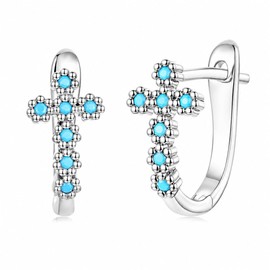 BABAMIA Turquoise Cross Hoop Earrings for Women Western Jewelry