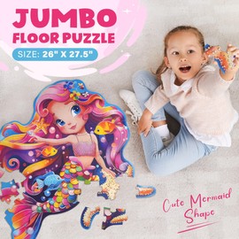 BenBen Floor Puzzles for Kids Ages 4-6, 52 Piece Mermaid Puzzle for Toddlers 3-5, Mermaid Toys Birthday Gift for Girls Boys