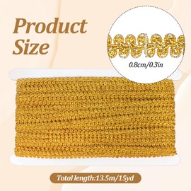 15 Yards Gold Trim for Sewing, Wide Metallic Sewing Gold Ribbon, Braided Woven Lace Trims, Golden Gimp Braid Trims DIY Crafts Upholstery Curtain Slipcover Decoration