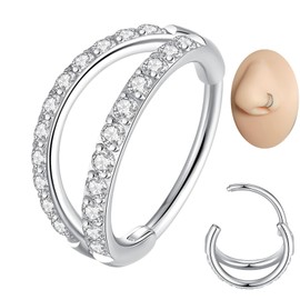 Popuhoops 20G 7mm Silber Doppel Open Stack CZ Nasenring Reifen 316L Chirurgenstahl Helix Rook Conch Knorpel Daith Tragus Ohrringe Scharnierbares Nostril Piercing Septum Clicker 0.8mm Lippenring