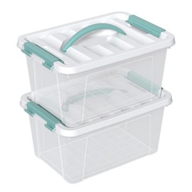 Yuright 6 Quart Clear Plastic Bin with Lid, 2-Pack Latch Storage Box