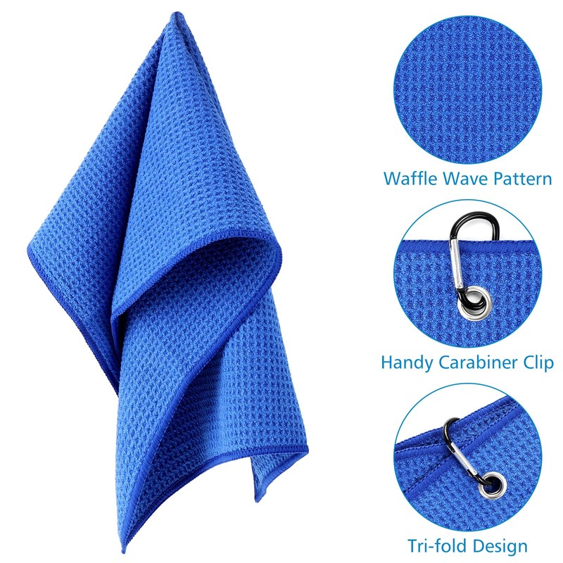 Yisica 3 Pack Microfiber Golf Towels (40x40cm) with Carabiner Clip,