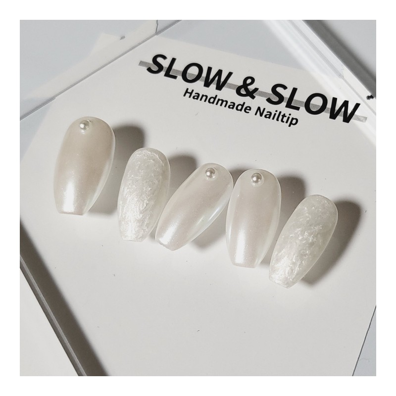Pearl Marble Nail Tips Thumb Design Selection - Almond /