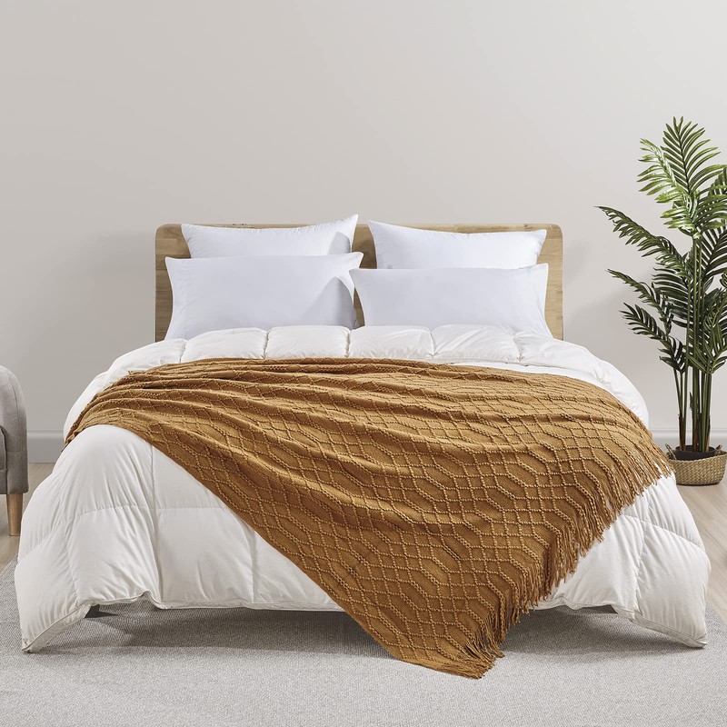 KASYLAN 100% Acrylic Knitted Throw Blanket Textured Solid Soft Decorative