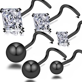 Yeelong 20 Gauge 316L Stainless Steel Curved Screw Nose Rings Studs Body Jewelry for Women Men(Black Screw, 20g)