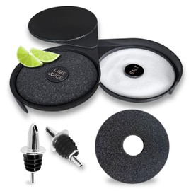 Esatto Glass Salt Rimmer 2 Tier for Margarita Tray and Cocktail, Black with 1 Extra Sponge + 2 Pourers – Apply Salt, Sugar, and Lime Juice for Better Drinks and Efficient Drink Preparation