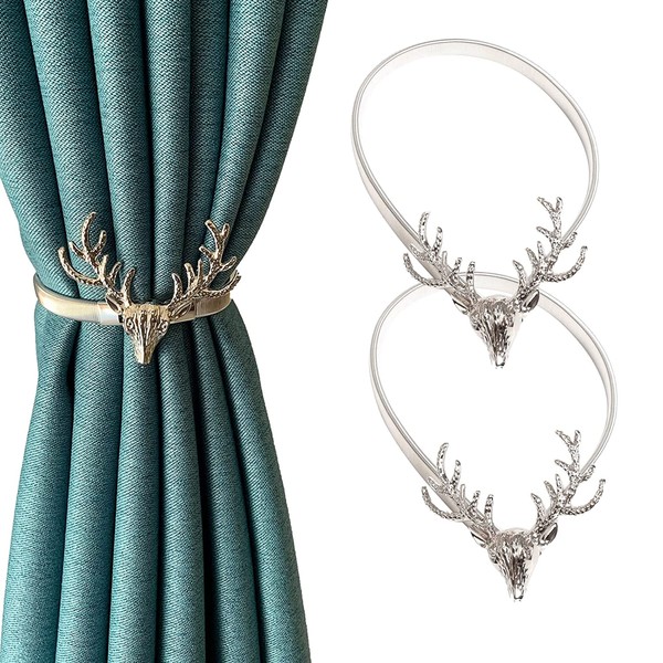 Curtain Tiebacks, 2 Pack Aluminum Alloy Spring Design Curtain Holdback,