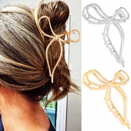 Reaky Bow Claw Clip Gold Metal Hair Clips Large Hair Claws Hair Accessories for Women and Girls(Pack of 2)