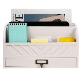 VERGOODR Solid Wooden Desk Drawer Organizer Desktop File Sorter,Desktop Mail Organizer with Handle For Office Supplies,Office Desk Accessories & Workspace Organizers for Home Organization (white)